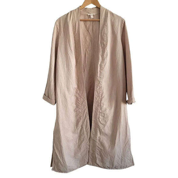 Eileen Fisher tencel linen kimono duster jacket light beige khaki small - Picture 4 of 16